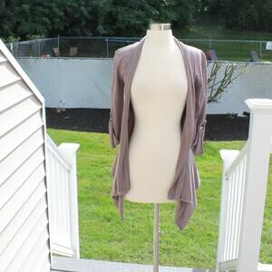 Willi Smith Women's Open Cardigan Waterfall Roll Tab Sleeve Taupe Size Small